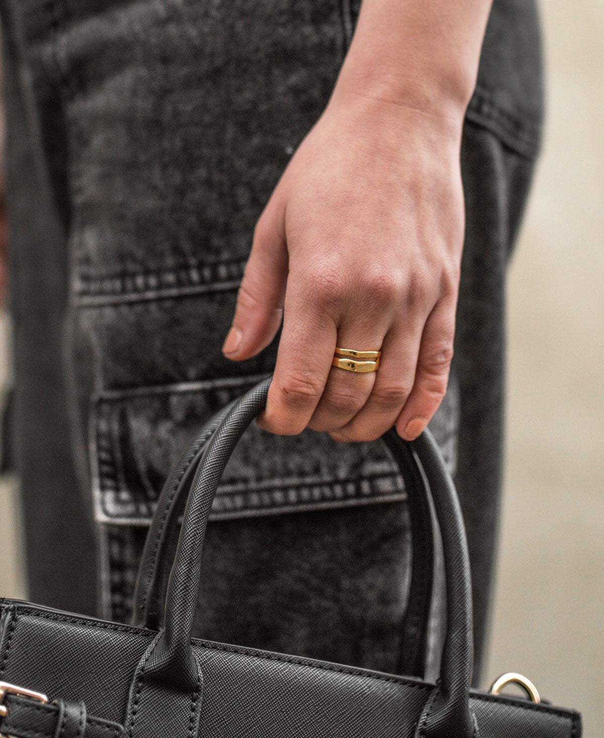Elyse ring worn on hand - double bar stacked look adjustable fit