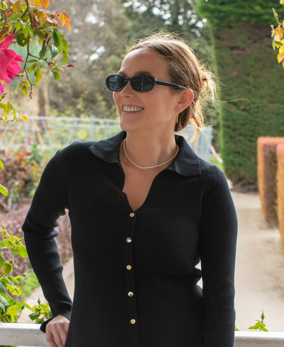 Margot freshwater pearl necklace worn by model - zirconia stone 18k gold vermeil