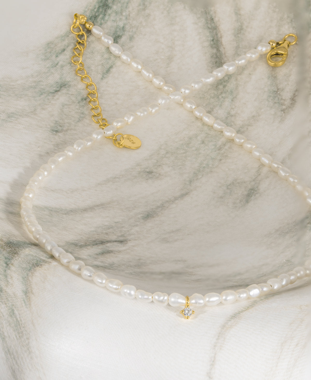 Margot pearl necklace close-up - freshwater seed pearls detail