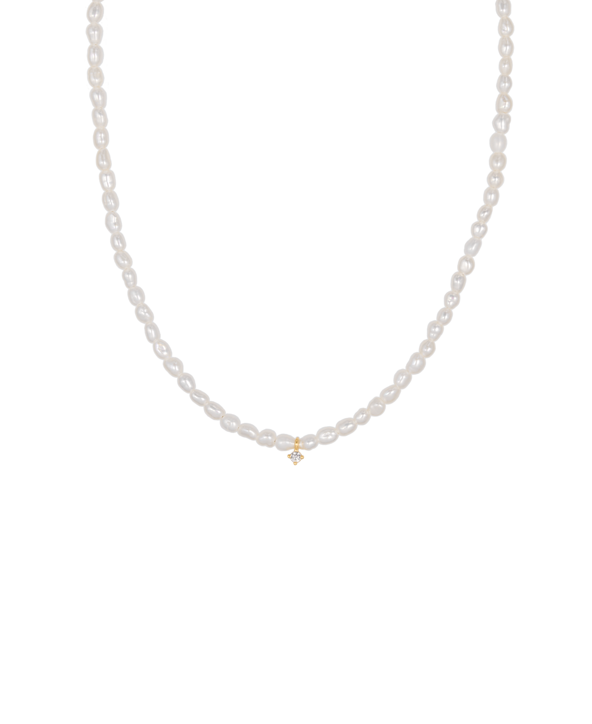 Margot necklace product shot - delicate seed pearl with zirconia centerpiece