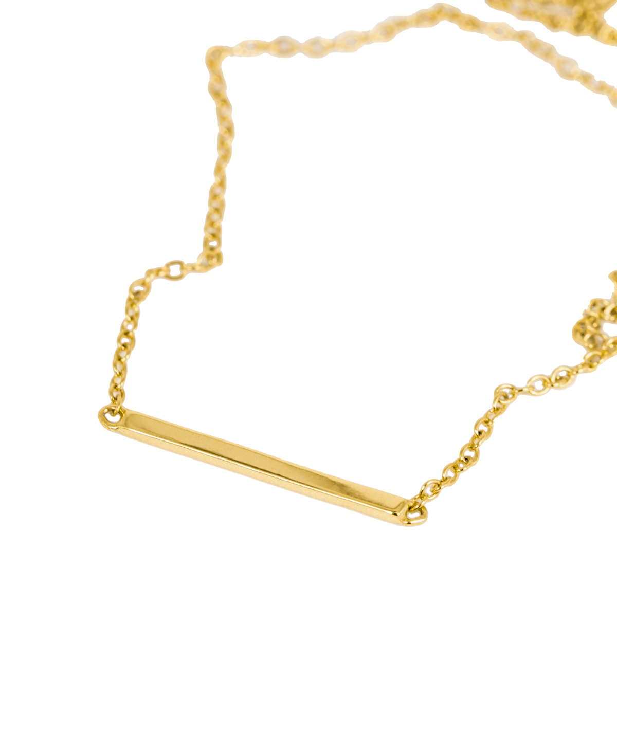 Petite bar necklace close-up - polished gold vermeil detail