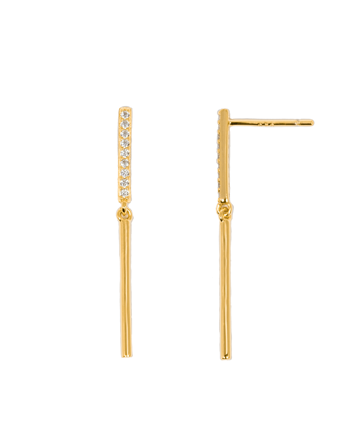 Elle drop earrings close-up - zirconia stones and polished gold vermeil detail