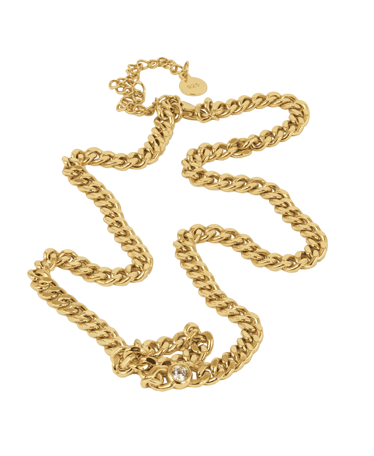 Cadena chain necklace close-up - round-cut zirconia detail modern luxury